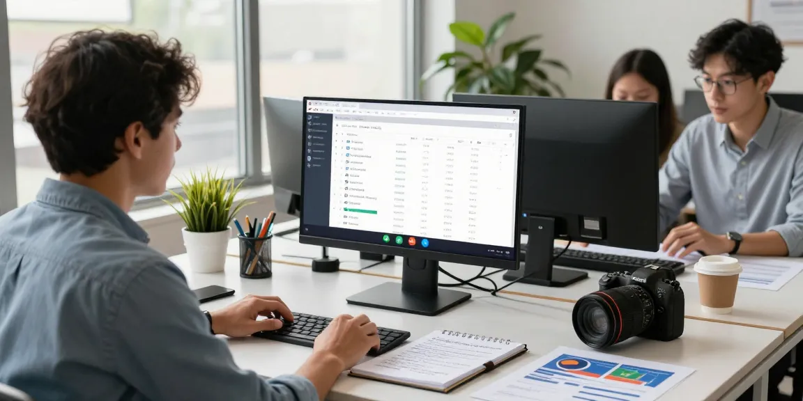 Business professional optimizing a google ads agency ad account during a video call in a collaborative office setting.