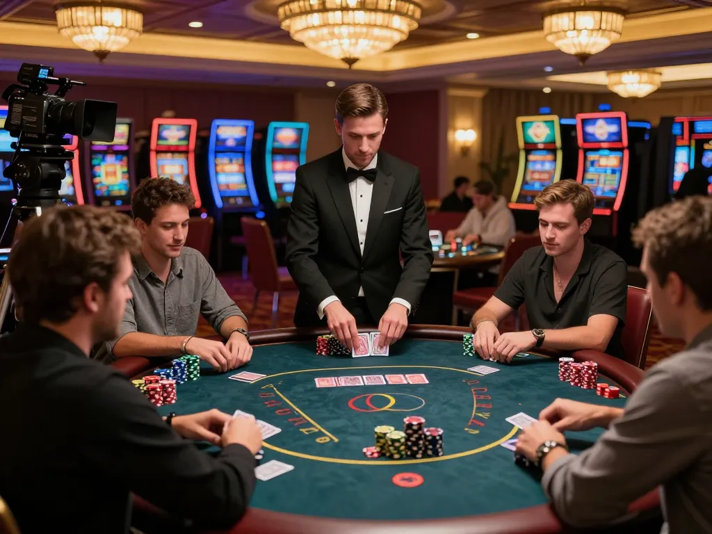 Players bet and strategize at the Go88 poker table in an upscale casino.