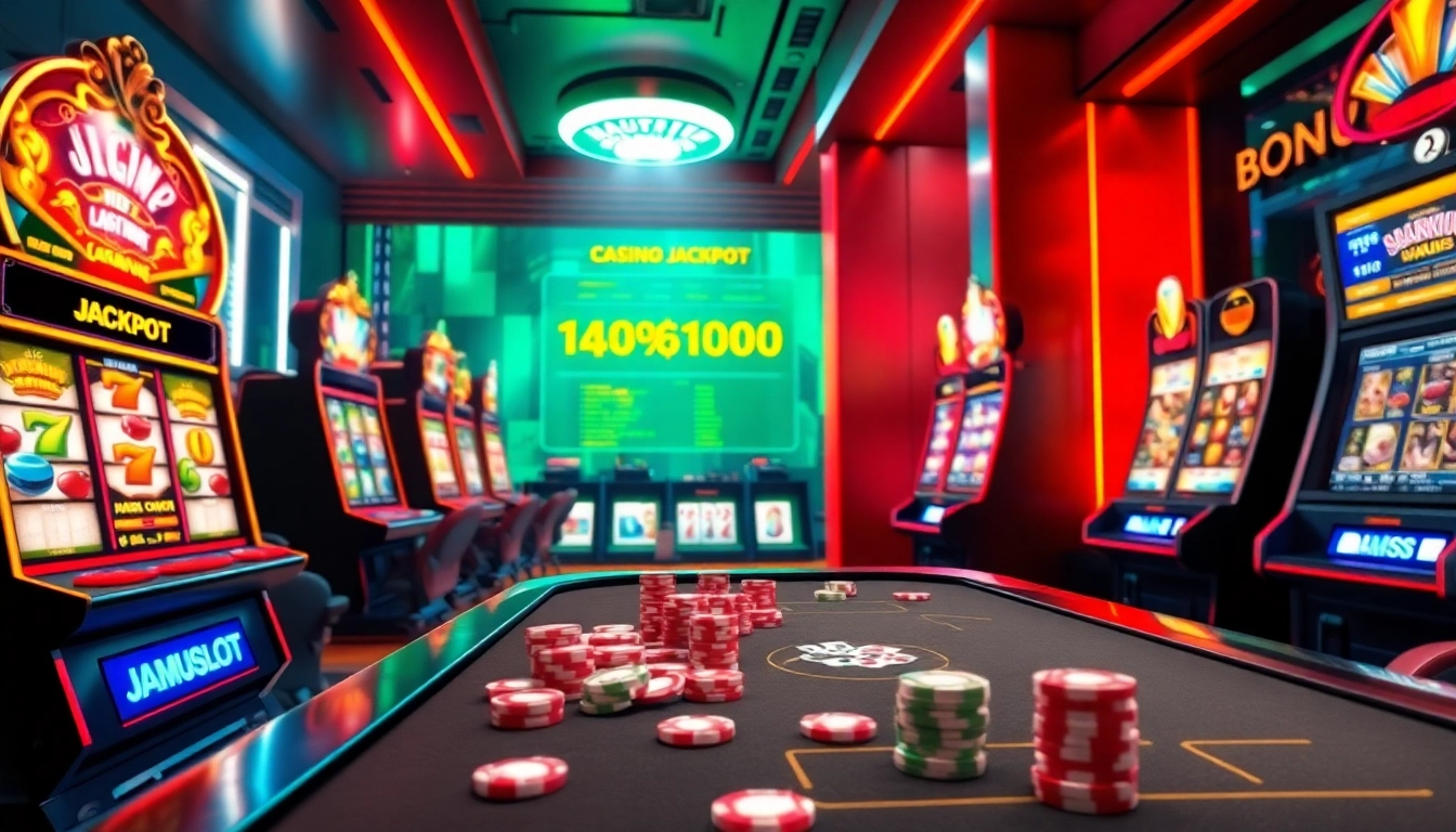 Experience the thrill of JAMUslot with engaging slot machines and vibrant casino graphics.
