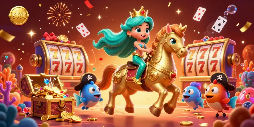 Experience the thrill of winning with vibrant slot games in this magical underwater casino scene.