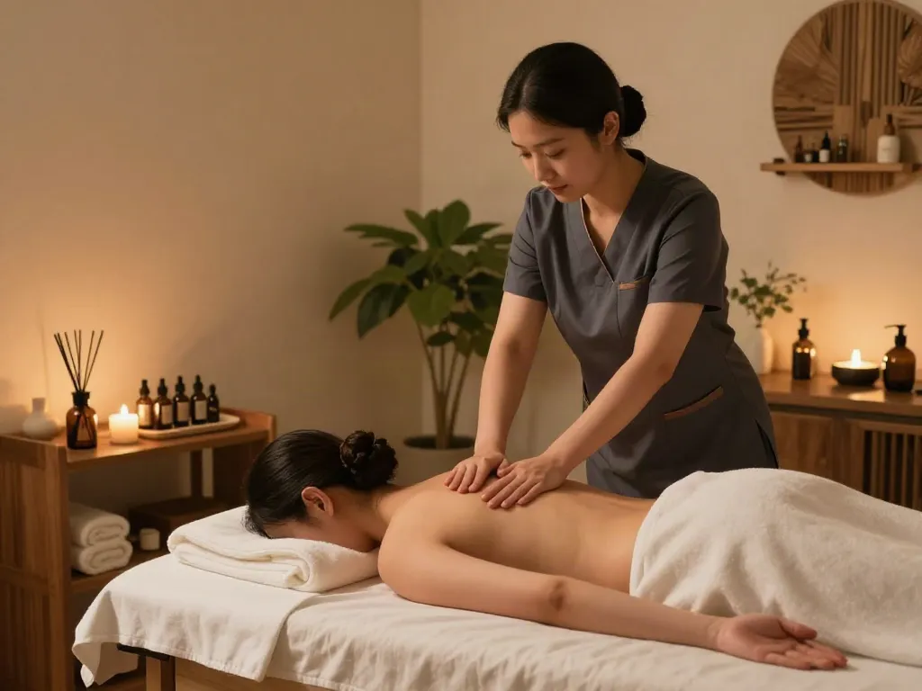 Relaxing 발산출장마사지 therapy in a serene spa environment with soothing atmosphere.