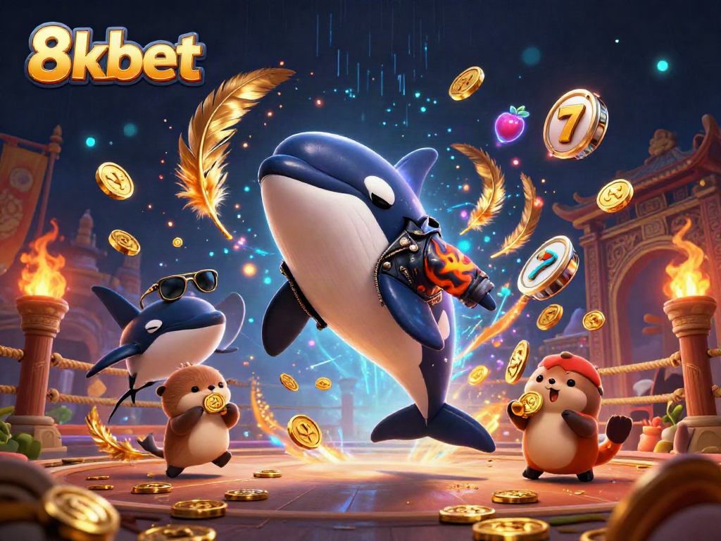 Join the thrill of 8kbet with vibrant characters and casino elements in a dynamic underwater setting.
