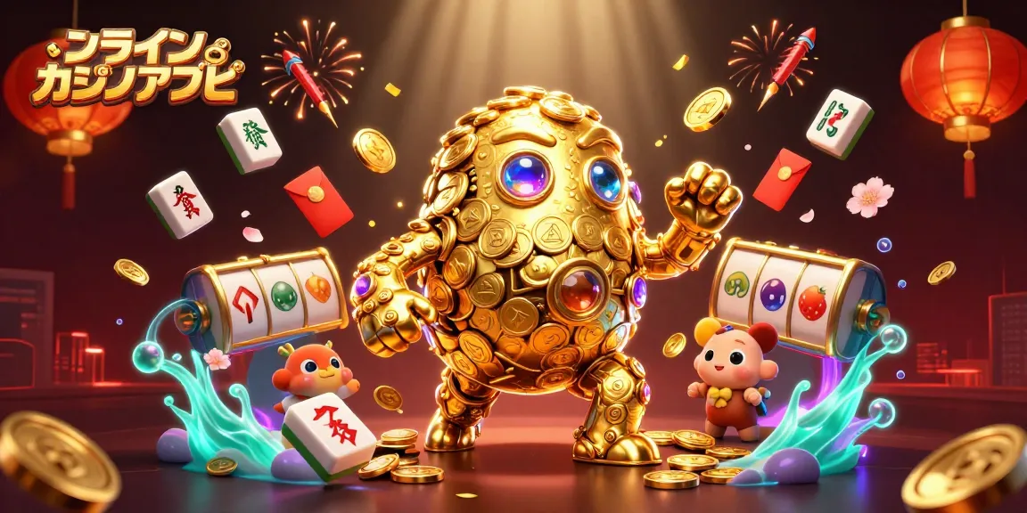オンラインカジノアプリの興奮を強調した、スロットリールと金のコインが現れる3Dイラスト。