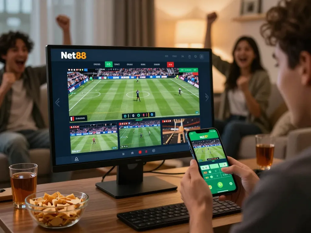 Experience thrilling moments with Net88 while placing strategic sports bets in a lively home setting.