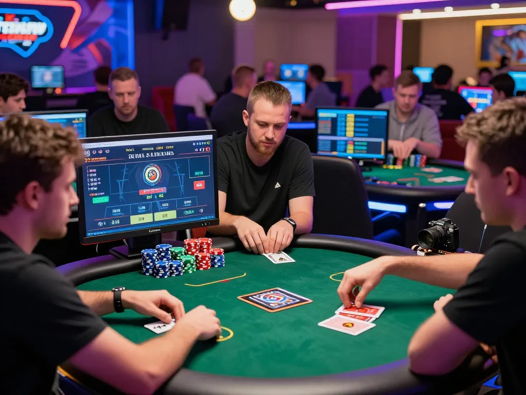 Engaged players in an intense online idn poker game showcasing vibrant atmosphere and competitive spirit.