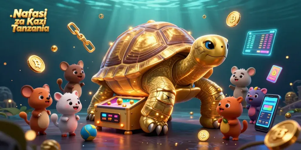 Nafasi za Kazi Tanzania highlights an exciting casino scene with a colossal tortoise pinball machine.