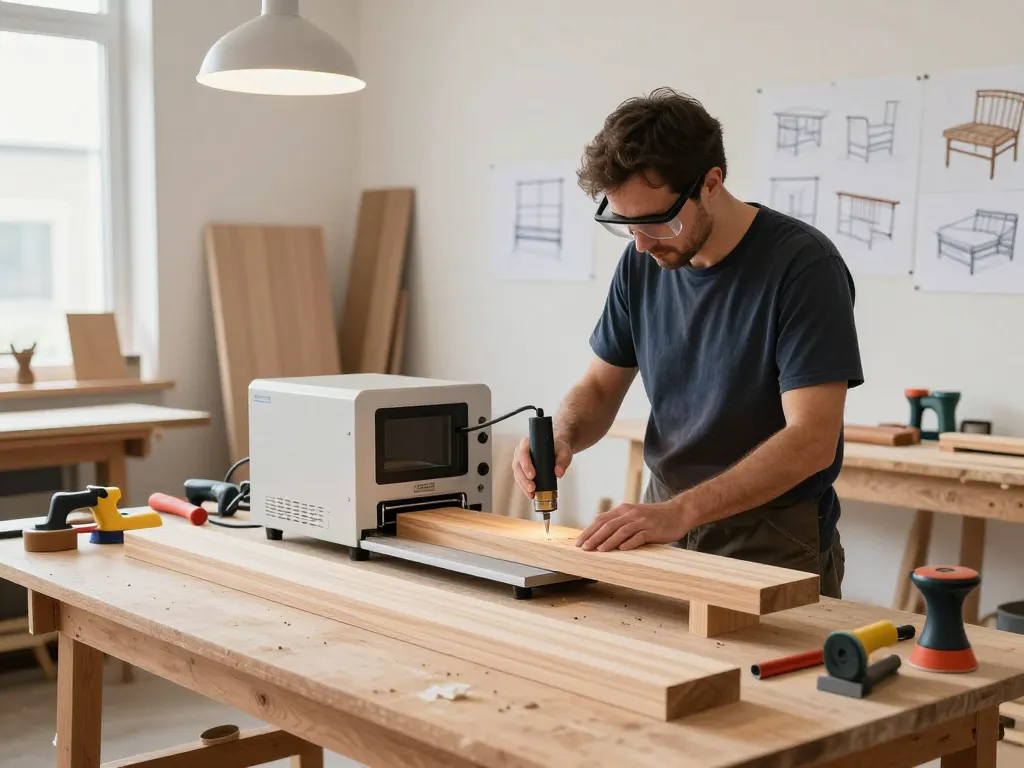 Trattamento microonde antitarlo in un moderno laboratorio di legno che elimina i parassiti in modo efficace.