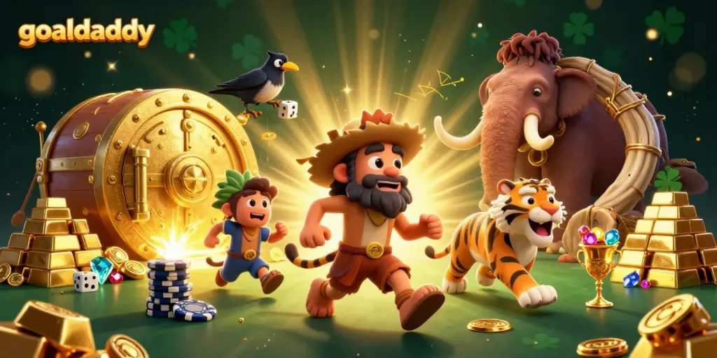 Experience goaldaddy’s thrilling prehistoric casino with cavemen, tigers, and treasures.