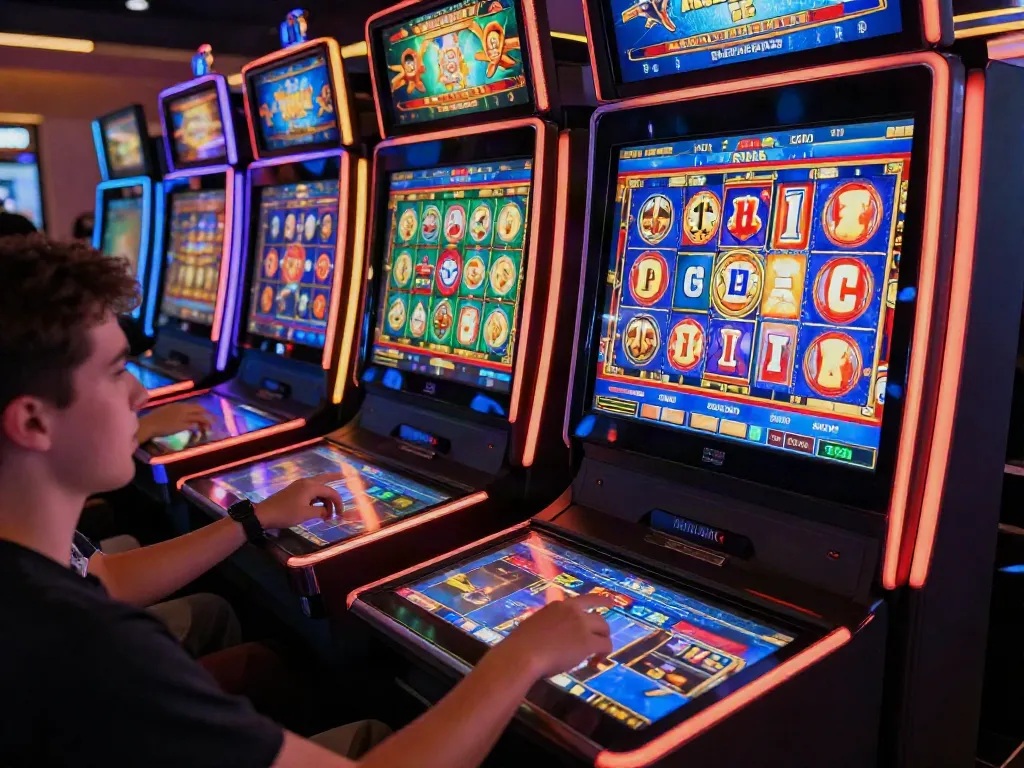 Players engaging with slot gacor machines in a vibrant online casino atmosphere.