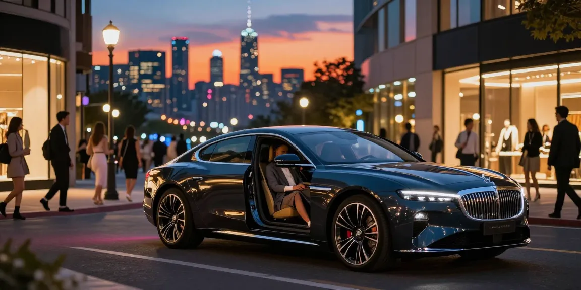 Mobil luxury111 yang menawan di pusat kota dengan suasana malam yang glamor.