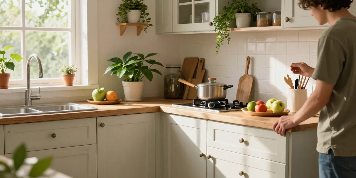 شراء مطابخ مستعملة بالرياض, vibrant kitchen with pre-owned cabinets and natural light