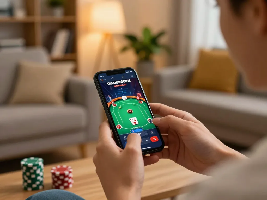 Engaging with the kim99 mobile casino app for an exciting poker game experience.