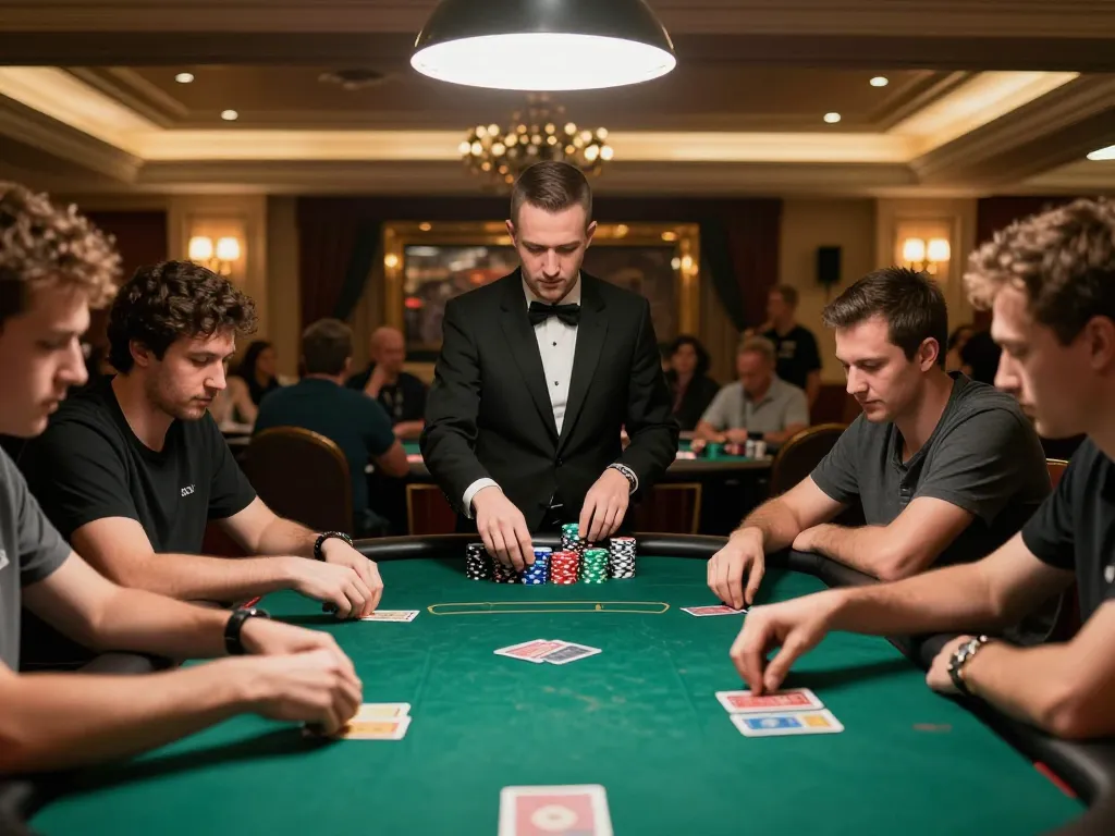 Players wagering in a high-stakes poker game at a luxury casino, showcasing the thrilling atmosphere of 789.