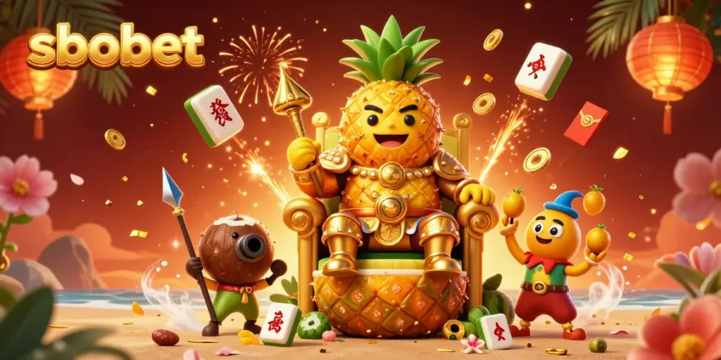 Experience sbobet gaming magic with a vibrant 3D illustrated beach casino scene