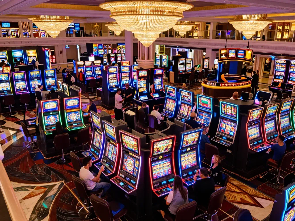 Players experiencing excitement at the vibrant Go8 casino with colorful slot machines