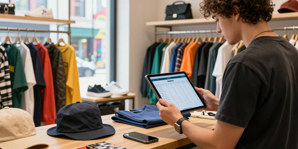 Fashionable individual exploring the Kakobuy spreadsheet while shopping in a vibrant urban boutique.