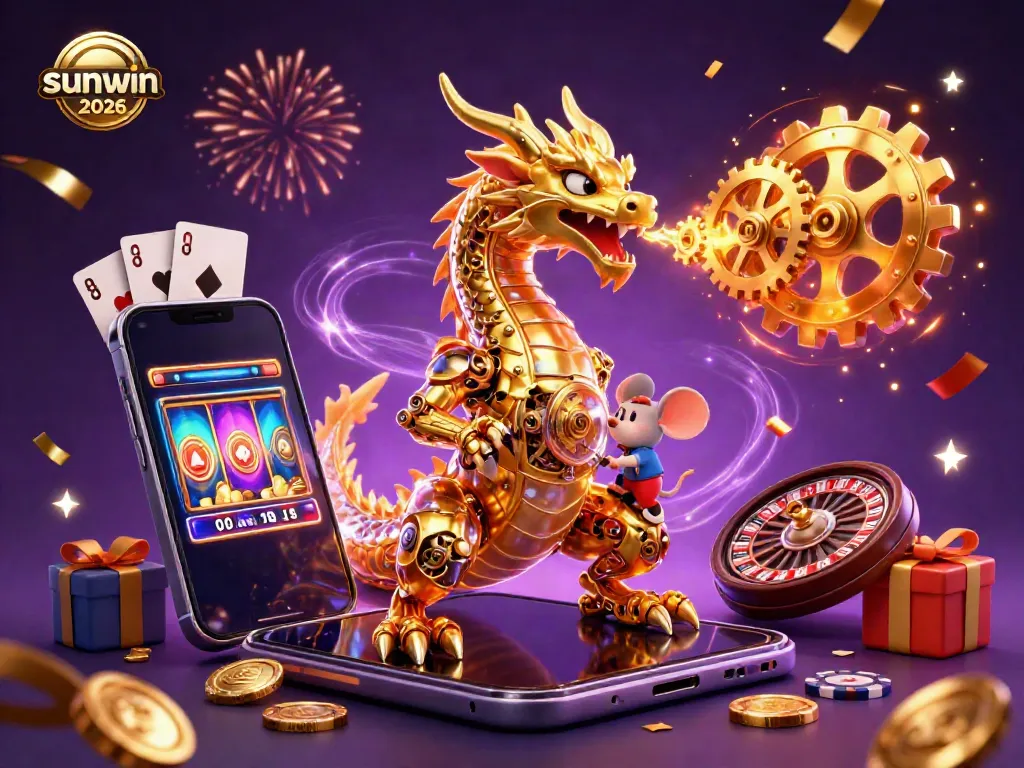 Experience the excitement of sunwin 2026 with our vibrant casino games and golden dragon illustration.