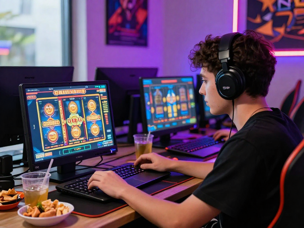 Exciting digital gaming moment showcasing slot88 on a vibrant screen with snacks and cozy lighting.