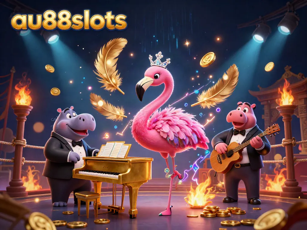 Experience the vibrant world of au88slots through this dynamic casino illustration featuring imaginative characters and gaming elements.