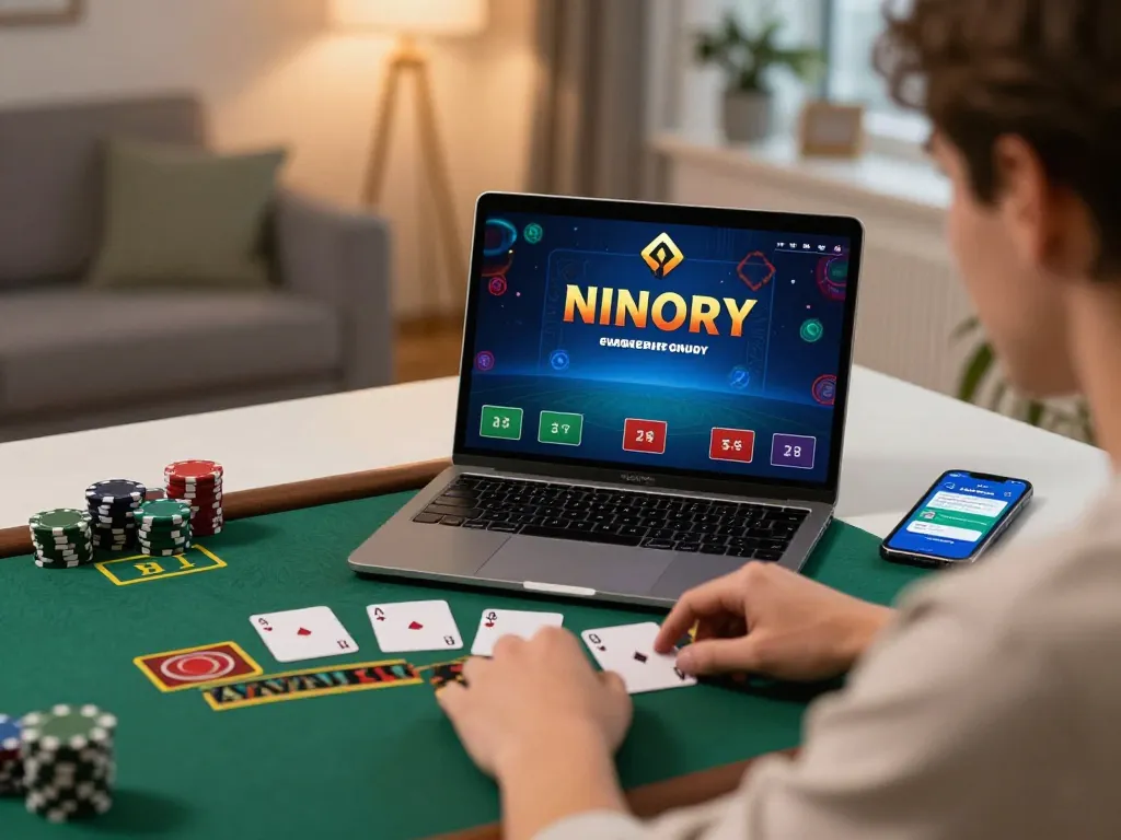 Engaging with ALO8's live dealer blackjack game on a laptop at home, showcasing strategic gameplay.