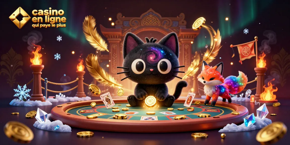 Un chat noir de casino en ligne qui paye le plus attire des jetons dorés avec une ambiance cosmique.