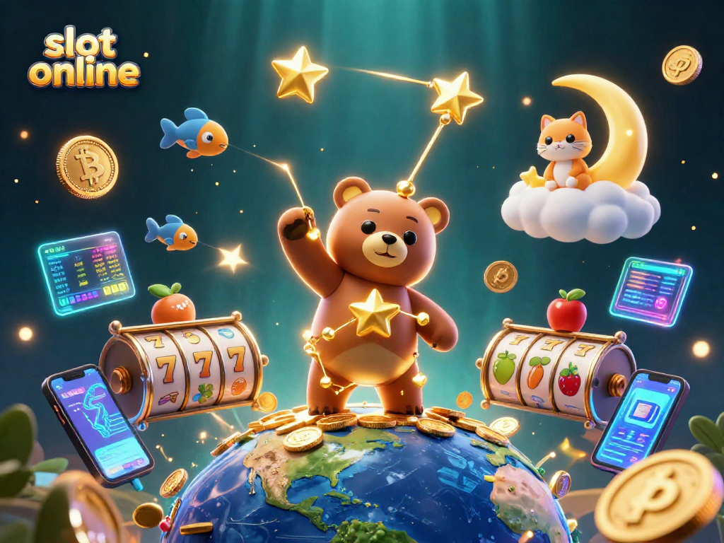 Experience thrilling moments with slot online, featuring a constellation bear and vibrant game elements.