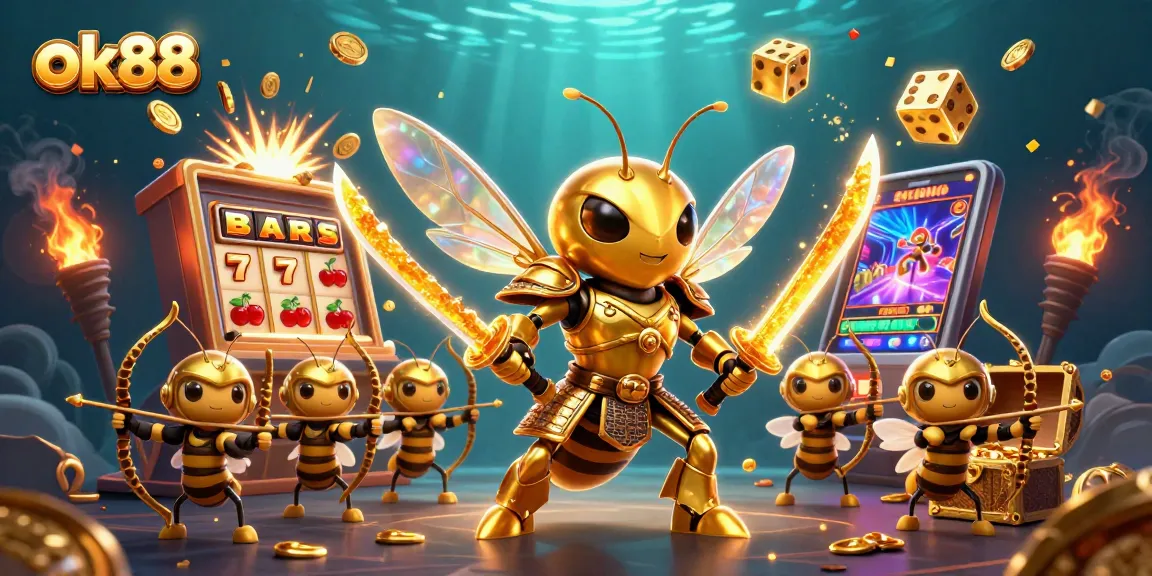 Experience the thrilling action of ok88 with our vibrant casino illustration featuring dynamic slot machine elements.
