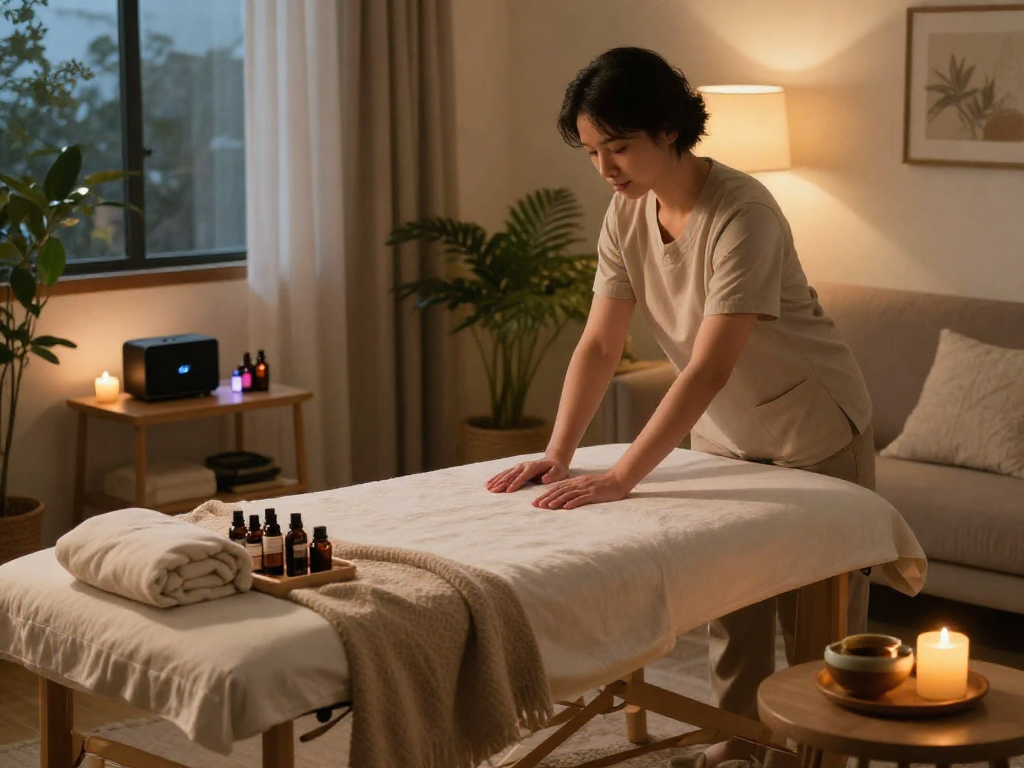 Experience a soothing 서울출장안마 with a serene home massage setup.