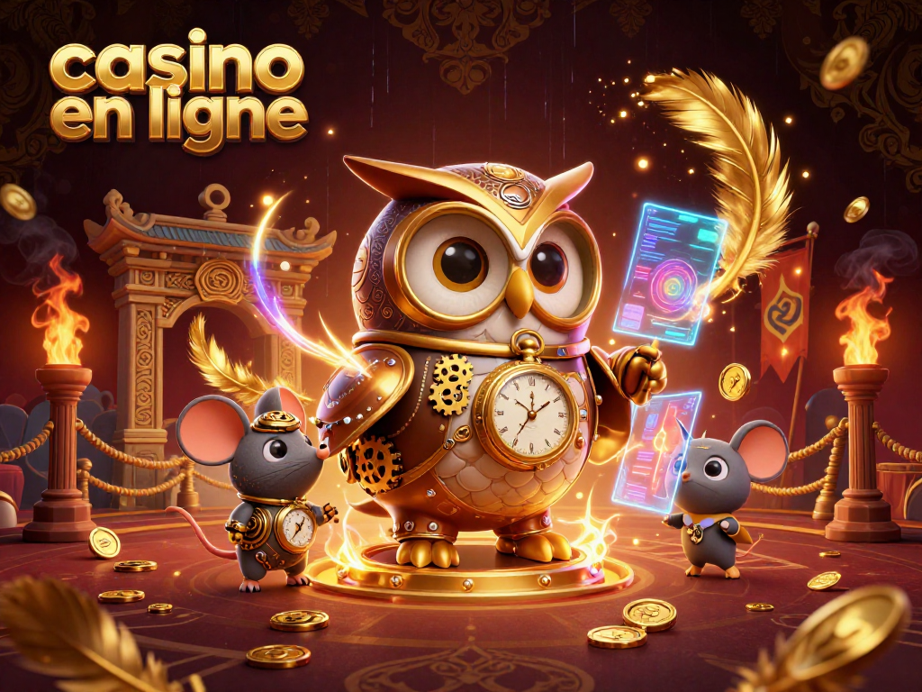 Jouer au casino en ligne avec le hibou steampunk et les éléments futuristes.