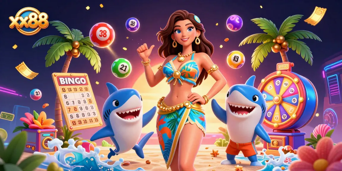 Experience winning at xx88 with vibrant games and characters in this 3D casino illustration.