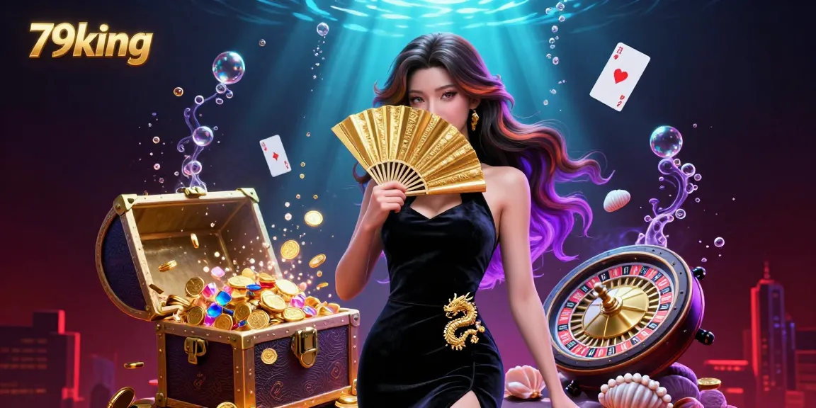 Experience 79king excitement with a stunning Asian dealer enticing players in an enchanting casino scene.