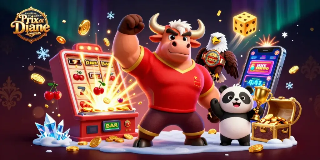Engaging scene featuring le guide des paris du Prix de Diane Longines with dynamic casino symbols and characters.