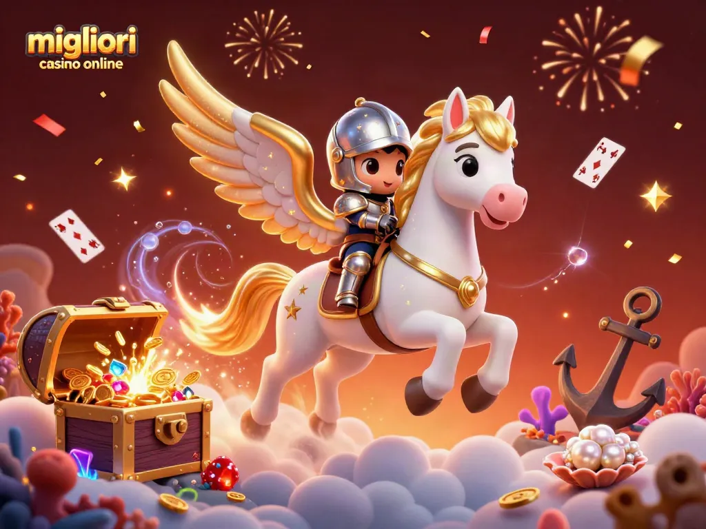 Migliori casino online: gioca con divertenti elementi e un cavallo celestiale volando nel cielo.