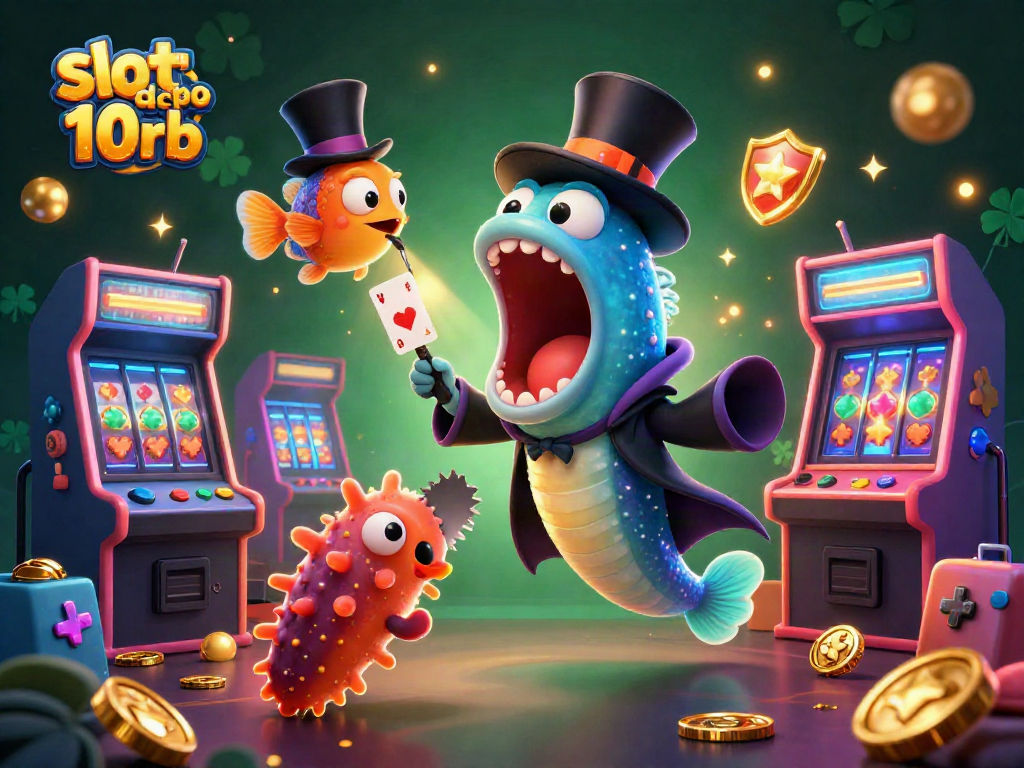 Engage with slot depo 10rb magic in a colorful casino-themed underwater illustration.