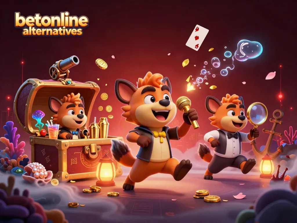 Experience vibrant action with betonline alternatives at a dynamic comedy casino scene featuring hyenas.