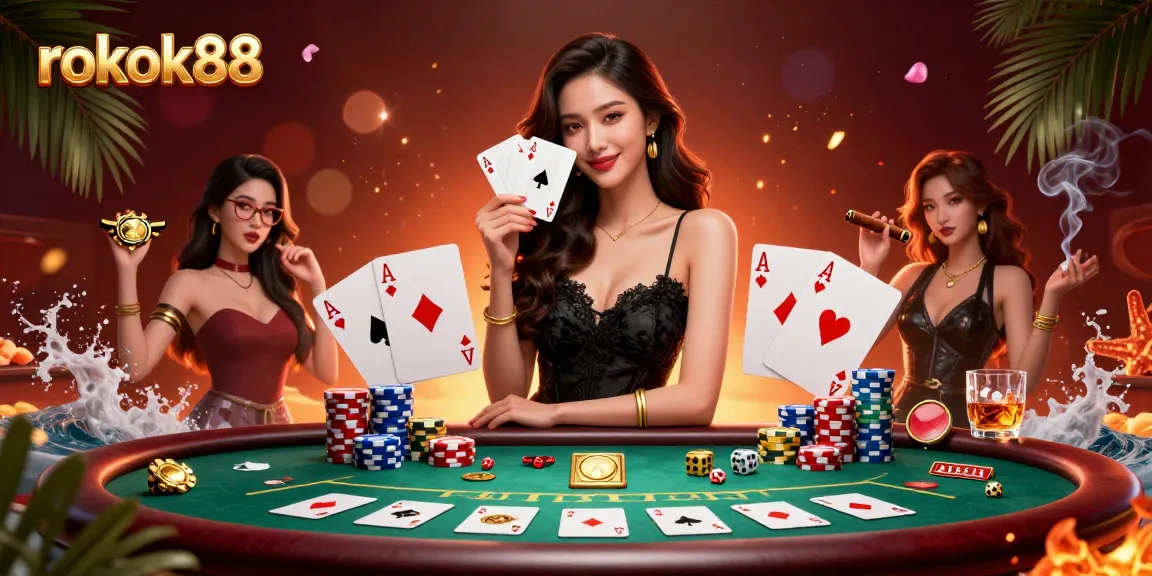 Play poker with rokok88 featuring a stylish dealer and action-packed table scene.