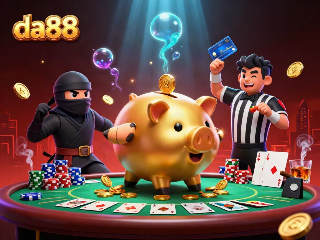 Experience thrilling action at da88 with a dynamic illustration of a sumo wrestler and ninja in a vibrant casino setting.