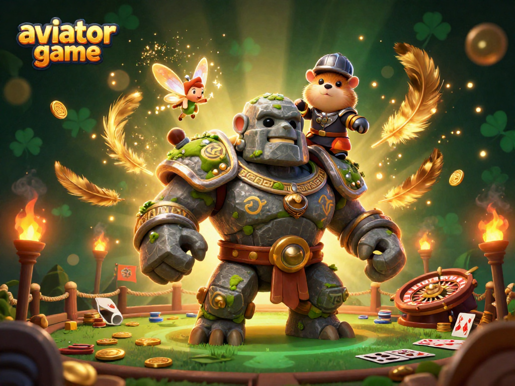 Engage in the aviator game with an illustration showcasing dynamic casino elements and lively characters.