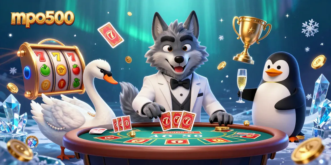 Experience the excitement of mpo500 with a vibrant casino scene featuring dynamic characters and rich gaming elements.