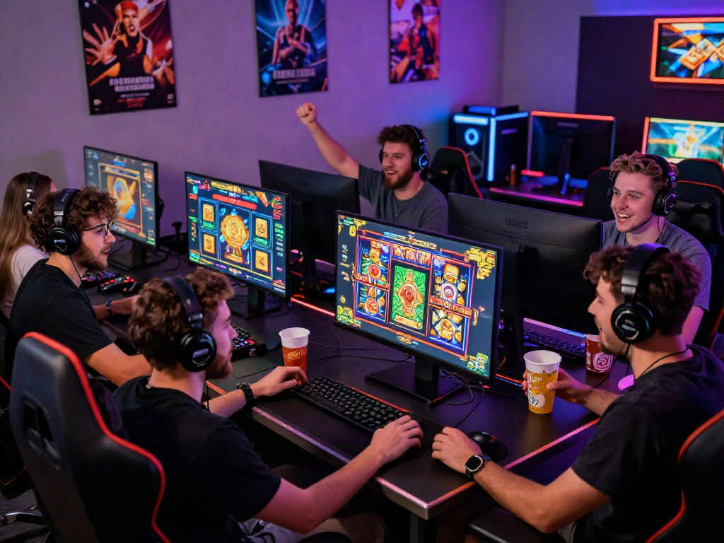Exciting gaming scene showcasing friends enjoying a slot bonus new member 100 experience together.