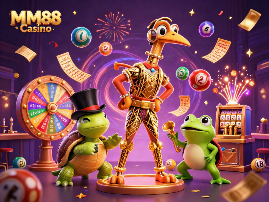 Hit the jackpot with MM88 Casino's vibrant gaming scene featuring fun characters and lively game elements.