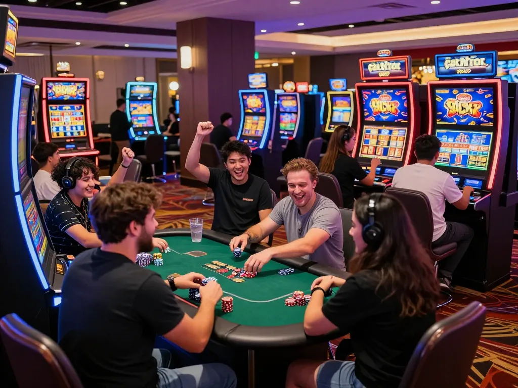 Pemain menikmati mesin slot gacor dalam suasana kasino yang menarik