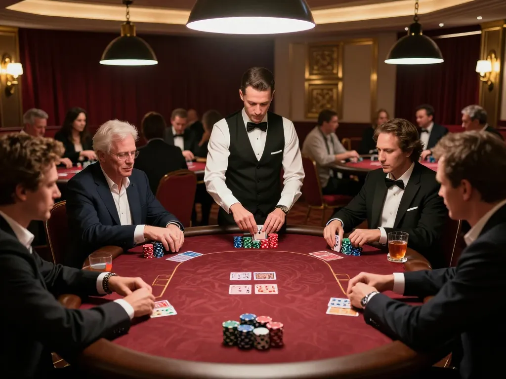 Players engaged in a high-stakes poker game at QQ88, showcasing strategy and excitement.