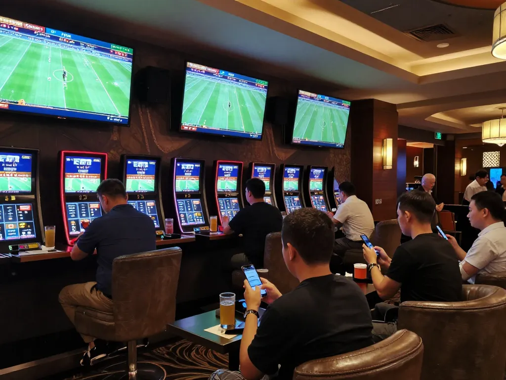 Exciting scene of sports betting at the casino, showcasing Kèo nhà cái odds and live action.