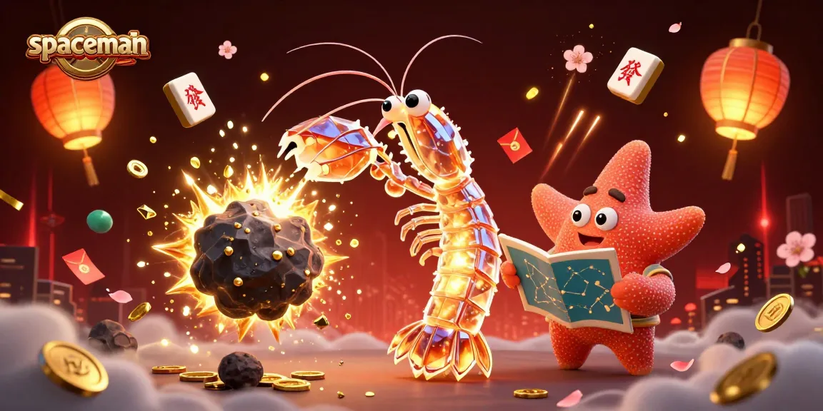 Spaceman-themed illustration showcasing vibrant casino elements and galactic characters.
