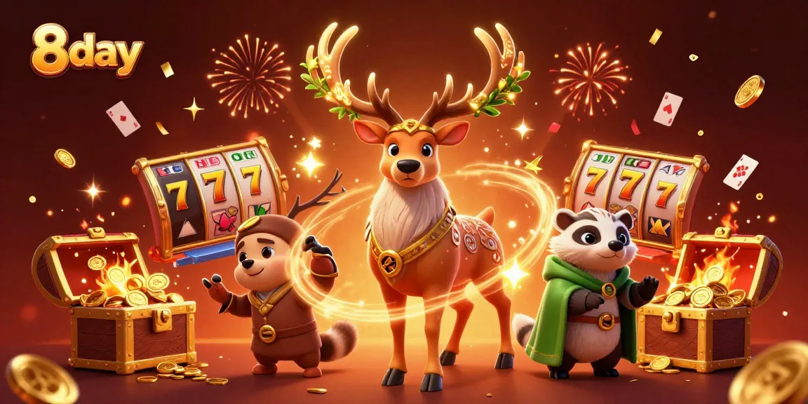 Experience thrilling wins at 8day with vibrant casino elements and magical characters.