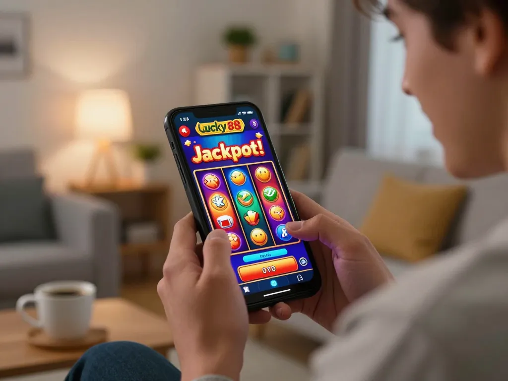 Engaged player winning on lucky88 mobile slot game, showcasing excitement and the thrill of online gaming.