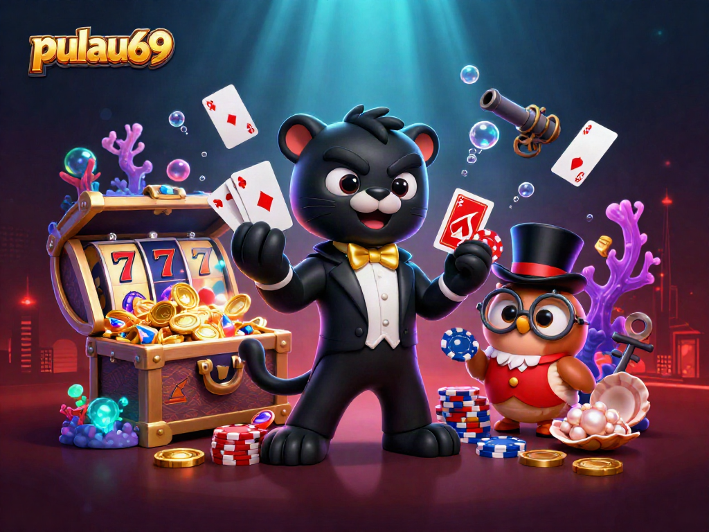 Engage with pulau69 slots while the panther deals cards amidst vibrant underwater treasures.