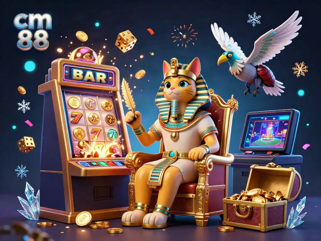 Experience vibrant slots action at cm 88 with dynamic characters, coins, and casino elements exploding in excitement.