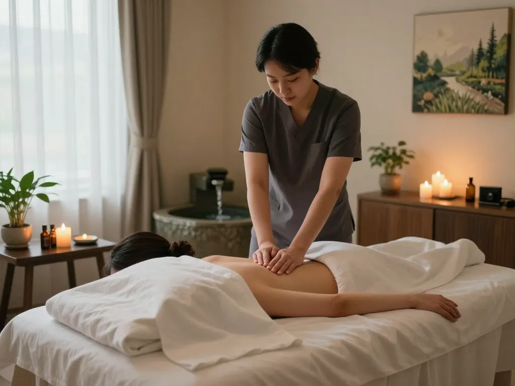 A serene massage therapy scene showcasing 마포스웨디시 with a therapist providing a relaxing Swedish massage.